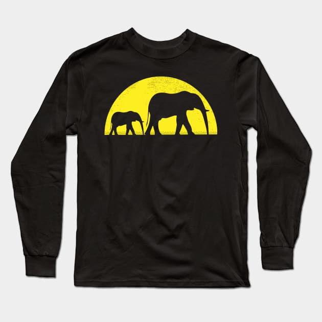 Elephant Mother Baby Love African Moon Long Sleeve T-Shirt by BraaiNinja